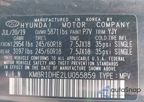 2020 Hyundai Palisade Se from USA, damaged, VIN KM8R1DHE2LU055859